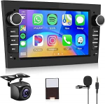 Hodozzy Carplay autoraadio Opel Astra Corsa Meriva Zafira jaoks koos Navi/WiFi, 7-tolline Opel autoraadio Bluetooth Android Car/EQ/Mirror Link/FM/RDS/SWC/USB + tagurduskaamera, must