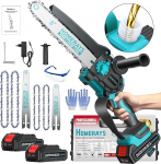 Mini Chainsaw with Battery, 4000 mAh, 20 cm & 15 cm Mini Chainsaw, Electric, with Automatic Oiler and 2 x 2000 mAh Brushless Hand Chainsaw Battery, for Garden Shears, Loppers, Wood Cutting