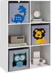 ZONEKIZ Children's Furniture, Bookcase for Children's Room, 6 Compartments, 3 Cube Fabric Baskets, Animal Motif for Playroom, Children's Room, 62 x 30 x 91.5 cm, White