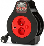 Velamp elektriline kaablirull 7 meetrit - 2 prantsuse pistikupesa 2P+T + USB port - Kaabel 1,0 mm&sup2;, soojuskaitse, kompaktne korpus siseruumides kasutamiseks