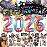 Aastavahetuse dekoratsioon 2026 komplekt, 52 t&uuml;kki aastavahetuse peo kaunistust, &otilde;nnelikku uut aastat 2026 dekoratsioonib&auml;nner, foolium &otilde;hupallid, fototarbed, konfetid &otilde;hupallide jaoks, mis sobivad uue aasta jaoks