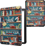 kwmobile Klapph&uuml;lle kompatibel mit Amazon Kindle Paperwhite (2024)/Colorsoft H&uuml;lle - eReader Case - Bibliothek Motto Mehrfarbig
