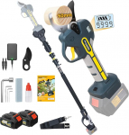 Prunarbo 2-in-1 Battery Pruning Shears Telescope, 50 mm Electric Pruning Shears with Battery 2 4Ah Brushless LCD Display Loppers Electrically Compatible with Makita 18 V Batteries (PR-E50 Pruner+Pole