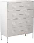 DRW Chest of Drawers with 4 Drawers with Openings Metal in White, 80 x 35 x 102 cm, Height: 15.5 cm, Standard