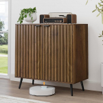 Smuxee Walnut Storage Cabinet, Freestanding Buffet Cabinet with Ribbed Doors, Wooden Sideboard Cabinet for Living Room, Entrance, Hallway