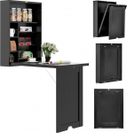 GIANTEX Folding Wall Table, Wooden Wall Desk with Storage Space, Space-Saving Wall Folding Table, Desk, Laptop Table, Folding Table, Dining Table, Wall Mounting (Black)