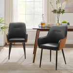 CLIPOP Dining Room Chairs Set of 2 with Armrests Faux Leather Grey/Brown, Padded Kitchen Chair, Dining Room Chair, Lounge Chair, Living Room, Reception Chairs for Dining Room, Kitchen