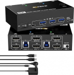 USB 3.0 KVM Switch 2 PC 2 monitori HDMI 8K @ 60Hz 4K @ 120Hz, Dual Monitor KVM Switch HDMI 2.1 Share Mouse Keyboard koos 2 USB 3.0 kaabliga ja juhtmega kaugjuhtimispuldiga