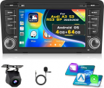 [4G + 64G] Inefala Android 15 autoraadio Audi A3 S3 RS3 8P 2003-2012 traadita Carplay Androidiga, 7-tolline puuteekraaniga raadio koos GPS WiFi RDS/FM Bluetooth EQ SWC tagurduskaamera mikrofoniga