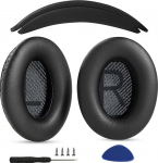K&otilde;rvapadjad + peapael asendusk&otilde;rvapadjad, mis &uuml;hilduvad Bose QuietComfort 45 QC45 35 QC35, QC35 ii k&otilde;rvaklappidega, lihtne DIY montaaž, valgenahalised osad (must komplekt)