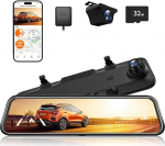 WOLFBOX 12-tolline G840H peegel Dash Cam koos tahavaatekaamera, ADAS ja BSD, 2.5K Dual Dash Cam peegel koos 5.8GHz WiFi, h&auml;&auml;ljuhtimine, Loop salvestamine, parkimise j&auml;lgimine, tasuta 32 GB kaart ja GPS