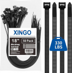 XINGO 18-tollised mustad kaablisidemed, rasked 50 pakki, 330LB, ultra eksklusiivsed tugevad plastist kaablisidemed, suured kaablisidemed, eriti pikad kaablisidemed sise- ja v&auml;litingimustes kasutamiseks