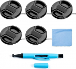 49mm objektiivi korkide komplekt, 5 Pack Universal Snap on Front Center Pinch objektiivi kattekomplekt koos mikrokiudlapiga objektiivi puhastuslapiga Canon Nikon Sony Olympus DSLR kaamerale + kaamera objektiivi puhastus pliiatsiga