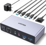 Unitek KVM Switch 2 monitorile ja 2 arvutile 4K @ 60Hz HDMI Display Port KVM Switch 3 USB pesa jagamiseks Klaviatuur Hiir mikrofon peakomplektide pesa 2 USB B kaabel 5V DC