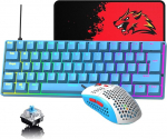 60% UK Layout Wired Gaming Keyboard ja hiir, 62Keys Mini Compact Mechanical Keyboard, 19 Rainbow Lighting Effect + 6 RGB Lighting Effect Lightweight Mouse, 6400 DPI (Blue/Blue Switch)