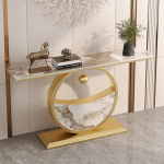 Moderne Halbmond-Konsole Akzenttisch, schmale Schiefertischplatte, Luxus-Eingangskonsool Sofa-Tisch mit Metallgestell, minimalistisches Flurm&ouml;bel f&uuml;r Wohnzimmer(Gold A,150cm/59in)