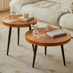 Couchtisch-Set, handgefertigtes Holzringmotiv, Nisttische f&uuml;r Wohnzimmer, Schlafzimmer, B&uuml;ro, Balkon, nat&uuml;rliches Finish, nordischer Stil
