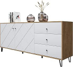 Newroom Skandi Modern Sideboard Wild Oak White Matt - 183 x 76 x 40 cm (B x K x S) - Highboard Sideboard - [Loya.Two] Elutuba K&uuml;lalistetuba Kontor