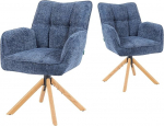 DUBI M&ouml;bel Mika-Ida s&ouml;&ouml;gitoolide komplekt, 2 tooli, 360&deg; p&ouml;&ouml;ratav, Reset-funktsiooniga, taskujalg, k&otilde;rge istekoht, maksimaalne istekoht, maksimaalne koormus 150 kg, sinine kangas, massiivne tammeraam, &otilde;litatud (naturaalne)