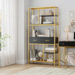 HOCSOK raamaturiiul, kontoririiul 5 tasandiga ja 2 sahtliga, seisev riiul, puit- ja metallraam, hoiuriiul kontorisse, elutuppa, magamistuppa, esikusse, 30 x 90 x 180 cm, 30 x 90 x 180 cm