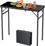 FUNYKICH telkimislaud, mis on v&otilde;imeline 90 x 40 cm, 3 reguleeritava k&otilde;rgusega (27/51/75 cm), alumiiniumist piknikulaud k&auml;epidemega, stabiilne ja kaasaskantav multifunktsionaalne laud sise- ja v&auml;litingimustes telkimiseks, piknikuks, r&otilde;dule, aeda.