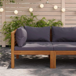 Modulares Sofa f&uuml;r Au&szlig;enbereich Garten Ecksofa mit Dunkelgrauen Polsterkissen Outdoor Ecksofa aus Akazienholz Eck Sofa Set f&uuml;r Terrasse 2 STK.