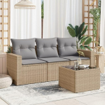 4-TLG. Garten-Sofagarnitur Schwarz Poly Rattan mit Kissen, Gartensofa Set mit Stauraum und wasserabweisendem Beutel, inklusive Gartensessel mit abnehmbaren Bez&uuml;gen