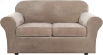 housse de canap&eacute;, Samt-Sofabezug-Set for Zweisitzer, Stretch-Couchbezug for 2-Sitzer-Sofa mit 2 Kissenbez&uuml;gen, luxuri&ouml;s, Marineblau(Sand)
