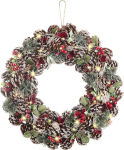 infactory Wreath: LED-valgustusega advendi- ja j&otilde;ulup&auml;rg, punane/roheline, l&auml;bim&otilde;&otilde;t 44 cm (LED advendip&auml;rg, uksep&auml;rg j&otilde;ulud, v&auml;ljas).