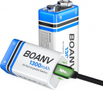 9 V laetav aku, 1300 mAh 9 V plokk-aku, liitium-ioon akud USB-C kiirlaadimisega suitsuandurile, multimeetrile, mikrofonile (2 tk)