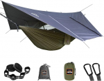 AnorTrek Camping Hammock koos s&auml;&auml;sev&otilde;rgu ja vihma Fly Tarpaulin, Kaasaskantav Double Hammock kahe puu rihmad, 210T Nylon Hammock ja veekindel vihma Fly Set matkamiseks, (roheline)