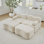 Kondita diivan 2 Sitzer mit 2 Ottomans, Modulares Cloud Sofa ohne Aufbau, 32D Schaum, Bewegliches Armkissen, f&uuml;r Wohnzimmer & Apartment, Beige