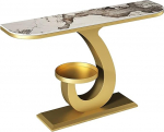 Schmaler Konsolentisch, Moderner Konsolentisch mit Verdickter Sintersteinplatte, Schmales Sideboard f&uuml;r Flur, Eingangsbereich, Konsole mit Ablagefach(Gold,100cm/39in)