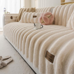 Fuzzy Rabbit Plush Sofa Cover paks pehme karusnahk diivanikate karvane kohev mittelibisev vertikaalne triibuline m&ouml;&ouml;bli kaitsja koertele kassidele (kreem, 28 x 70 tolli)