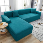 Diivanikate L-kujuline, diivanikaitse elutuppa, mugav kangas, libisemiskindel, pillinguvaba, masinpesu, sobib enamikule modulaarsetele diivanitele, sinine j&auml;rv, 3 istekohti 190-230 cm