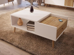 Forte Harllson Easy Assembly EasyKlix kohvilaud valge puidukaunistusega: Mauvella tammepuust elutoa laud sahtliga, sajandi keskpaiga stiilis, 106 cm lai x 45 cm k&otilde;rge x 60 cm s&uuml;gavus