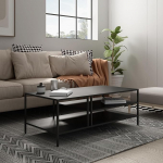 [en.casa] Kumlinge kohvilaud 40 x 110 x 55 cm riiulitega elutoa laud ruudukujuline diivanilaud metallist kohvilaua must