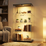 Klaasist vitriinkapp LED-iga, kollektsioonikapp 2 uksega, 4 riiulit, klaasist vitriinkapp lukuga kollektsioonidele, raamatutele, veinile, kontorisse, elutuppa, 164 x 80 x 36.5 cm (must)