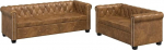 Chesterfield-Sofa-Set 2-Sitzer und 3-Sitzer Braun mit Knopfheftung und Nietenverzierung, Kunstleder-Sofa mit geschwungenen Armlehnen, dick gepolsterter Sitz, pflegeleicht