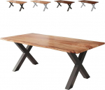 Loreno Vento s&ouml;&ouml;gilaud, 220 x 100 x 77 cm, tahke akaatsiapuidust laud, 26 mm paksune lauaplaat, naturaalsed v&auml;rvid, X-raam, must, sobib ideaalselt s&ouml;&ouml;gituppa ja k&ouml;&ouml;ki.