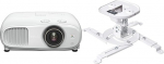 Epson EH-TW7100 4K Pro-UHD 3LCD projektor 3000 lumeni valge ja v&auml;rviline heledus & Amazon Basics - kallutatav projektorihoidik laele/seinale, koormus 15 kg, valge