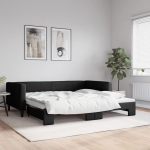 LAPOOH Tagesbett Ausziehbar Schwarz 100x200 cm Stoff, Schlafsofa, Daybed, Daybed, Bettsofa, Diivanvoodi, Sofabett, Schlafcouch, Jugendbett, Bettgestell, Bettcouch - 3196585