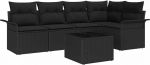 6-teiliges Garten Sofa Set mit Kissen Beige Poly Rattan, 2-Sitzer Garten Sofa mit Stauraum & Kissen Schwarz Poly Rattan Gartenlounge Model3354042