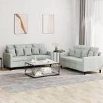 Juroupi 2-TLG. Sofagarnitur mit Kissen Sofa Wohnzimmer Sitzgruppe Wohnzimmer Sofa Set Sofas F&uuml;R Wohnzimmer Hellgrau Samt
