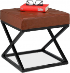 Relaxdays Padded Faux Leather Metal Industrial Design Footstool H x W x D: 41 x 41 x 41 cm Black/Brown