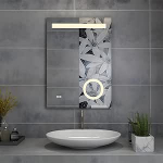 MIQU Vannitoa peegel LED 70 x 50 cm Vannitoa peegel koos valgustusega Soe valge / k&uuml;lmvalge dimmerdatav valguspeegel Seinapeegel koos puutetundliku + suurendusega + uduvastane ristk&uuml;likukujuline