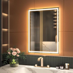 GANPE LED Sensor Mirror, Hand Wave Induction Vanity Mirror with Blutooth, Illuminated, Dimmable, Anti-Fog, IP44 Waterproof + Vertical & Horizontal Bathroom Wall Mounting Mirror (50 x 70 cm)