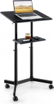 COSTWAY Mobiilne lektoripult, seisev laud, reguleeritava k&otilde;rgusega s&uuml;learvutik&auml;ru koos kallutatava lauaplaadiga, hoiukambriga ja joogihoidjaga, lukustatavate ratastega kantseliit kodus, kontoris (must)