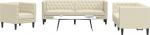 Gecheer 3-TLG. Chesterfield-Sofa-Set Creme Kunstleder, Wohnzimmer Polstersofa Couch f&uuml;r Apartment B&uuml;ro G&auml;stezimmer Schlafzimme3209268