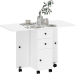 HOMCOM Kokkupandav k&ouml;&ouml;gilaud Kokkupandav s&ouml;&ouml;gilaud 2 kokkuklapitavad lauad 2 sahtlit 1 kapp ja 1 hoiuriiul 120 x 60 x 76,5 cm - valge
